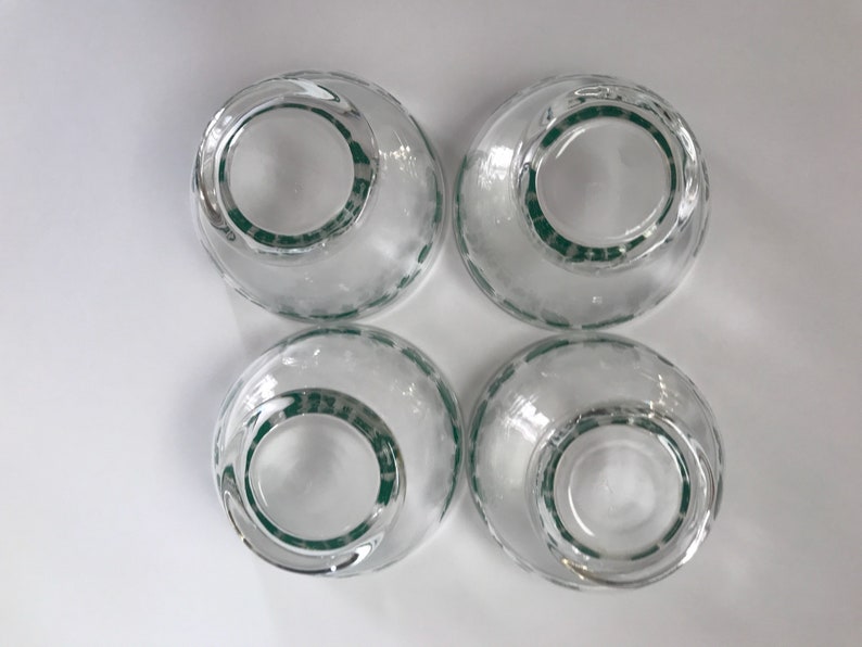 Vintage glass dessert dishes green floral decals footed etsy