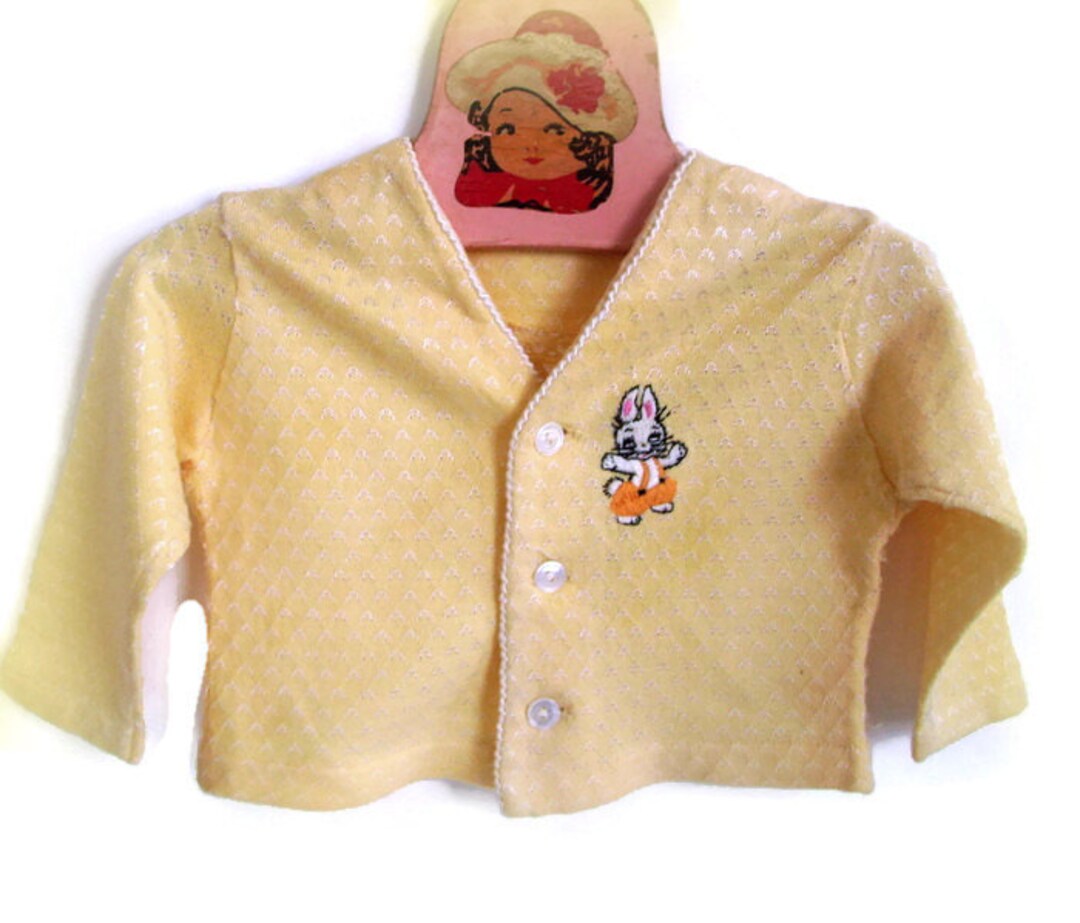 Vintage Baby Jacket Yellow Cotton With Embroidered Bunny Etsy