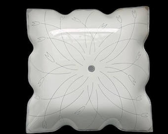 Vintage 1960s 1970s Molded Glass Ceiling Square Light Cover, White Frosted Glass