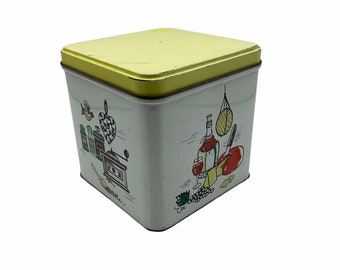 Vintage Bachman Tin Kitchen Canister: Mid-Century Food Graphics