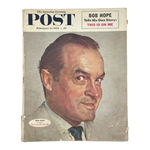 Vintage 1950s Saturday Evening Post, February 1954 Issue Bob Hope By Norman Rockwell Cover, Weekly Magazine, Vintage Advertising, Ads