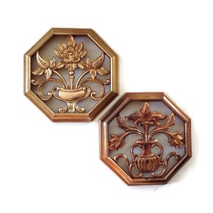 1960s Syroco Hollywood Regency Wall Decor Set: Gold Floral Octagon