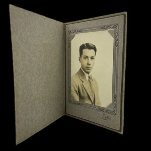 Vintage Photograph, 1940s Sepia Portrait of a Young Man in a Presentation Folder Frame, Formal Studio Portrait, Head Shot, Art Deco Style