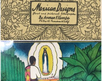 Litografías antiguas de arte popular mexicano: Norman H. Kamps, estampados florales coloreados a mano