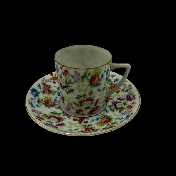 Tasse à café et soucoupe vintage : motif floral, Japon occupé, SGK Chine