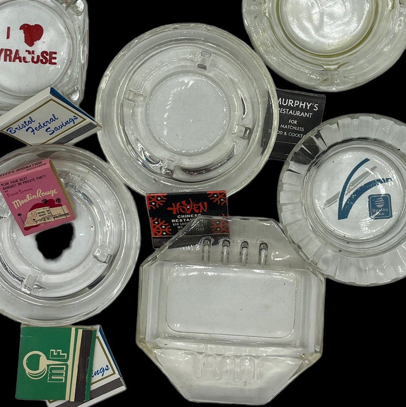 Vintage Ashtray Lot Six Glass Ashtrays Quality Inn Etsy