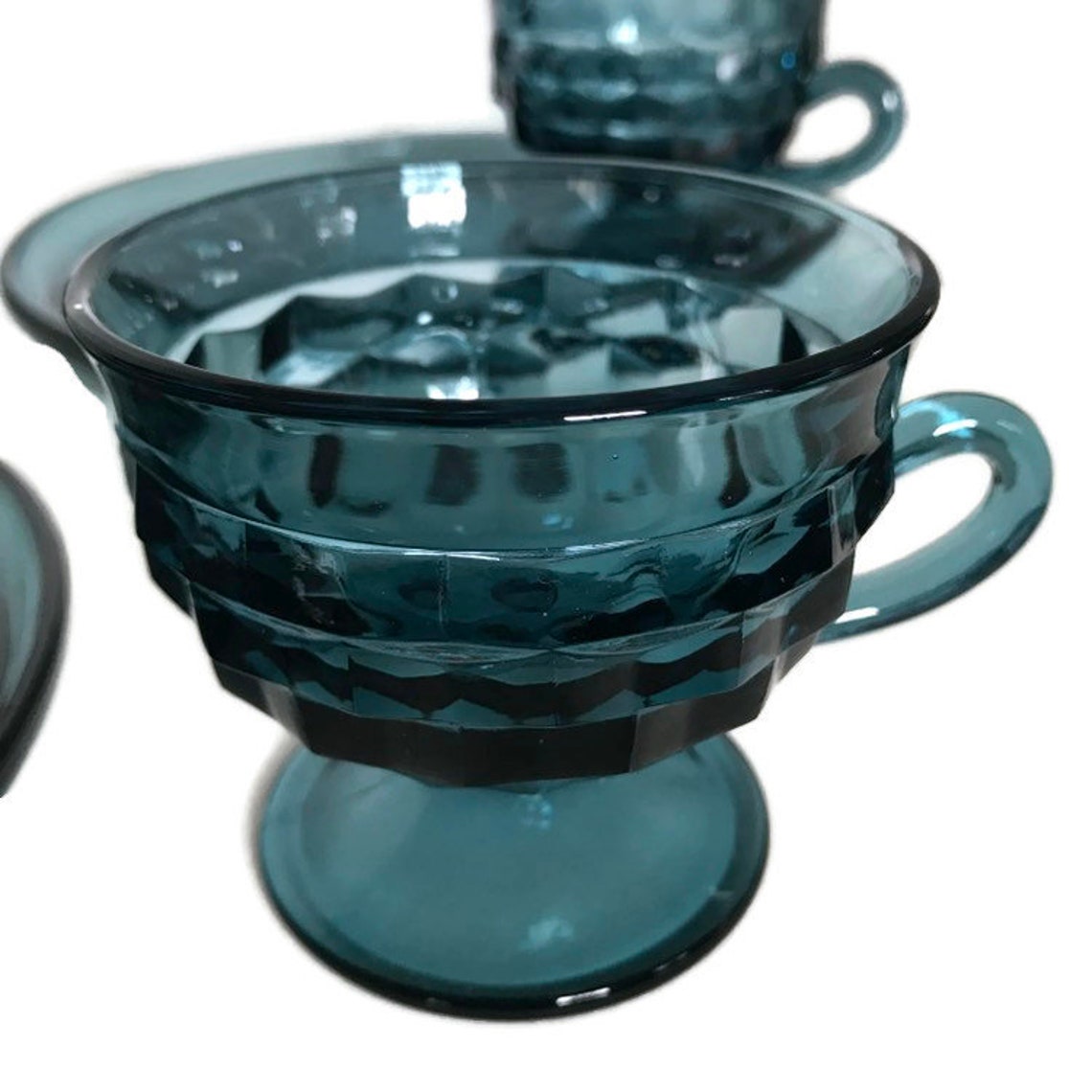 Vintage Glass Snack Set Indiana Glass Riviera Blue Etsy