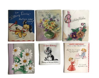 Vintage Greeting Cards, Used, 1940s-50s, Vintage Birthday Cards, Scrapbooking, Vintage Paper Ephemera, Craft Supplies, Greeting Card Collage