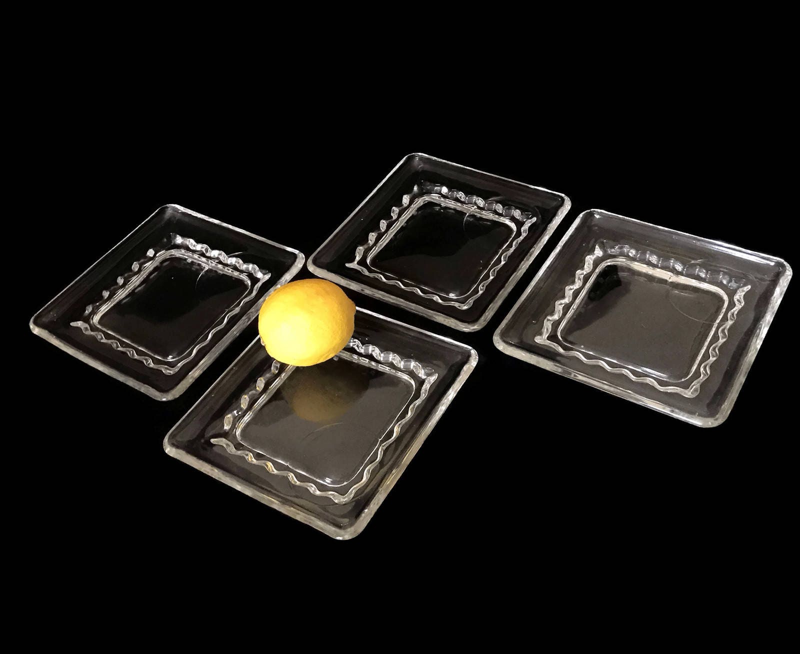 Vintage Snack Plates Square Glass Heavy Crystal Set of 4 Etsy