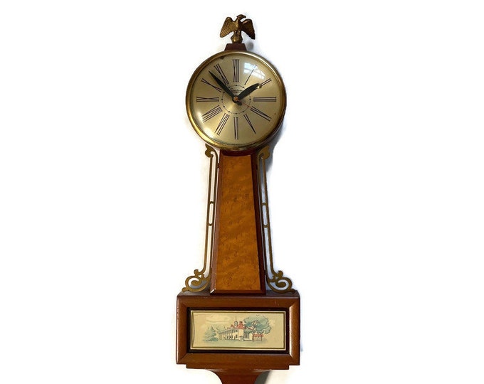 Vintage 1930s Sessions Banjo Clock, Electric Wall Clock, Mt. Vernon