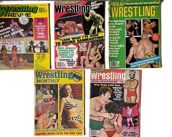 Vintage 1970s Wrestling Magazines, Five Issues 1976, Musclemen Professional Wrestler Gift, Vintage Advertising, WWE WWF, Women Wrestlers