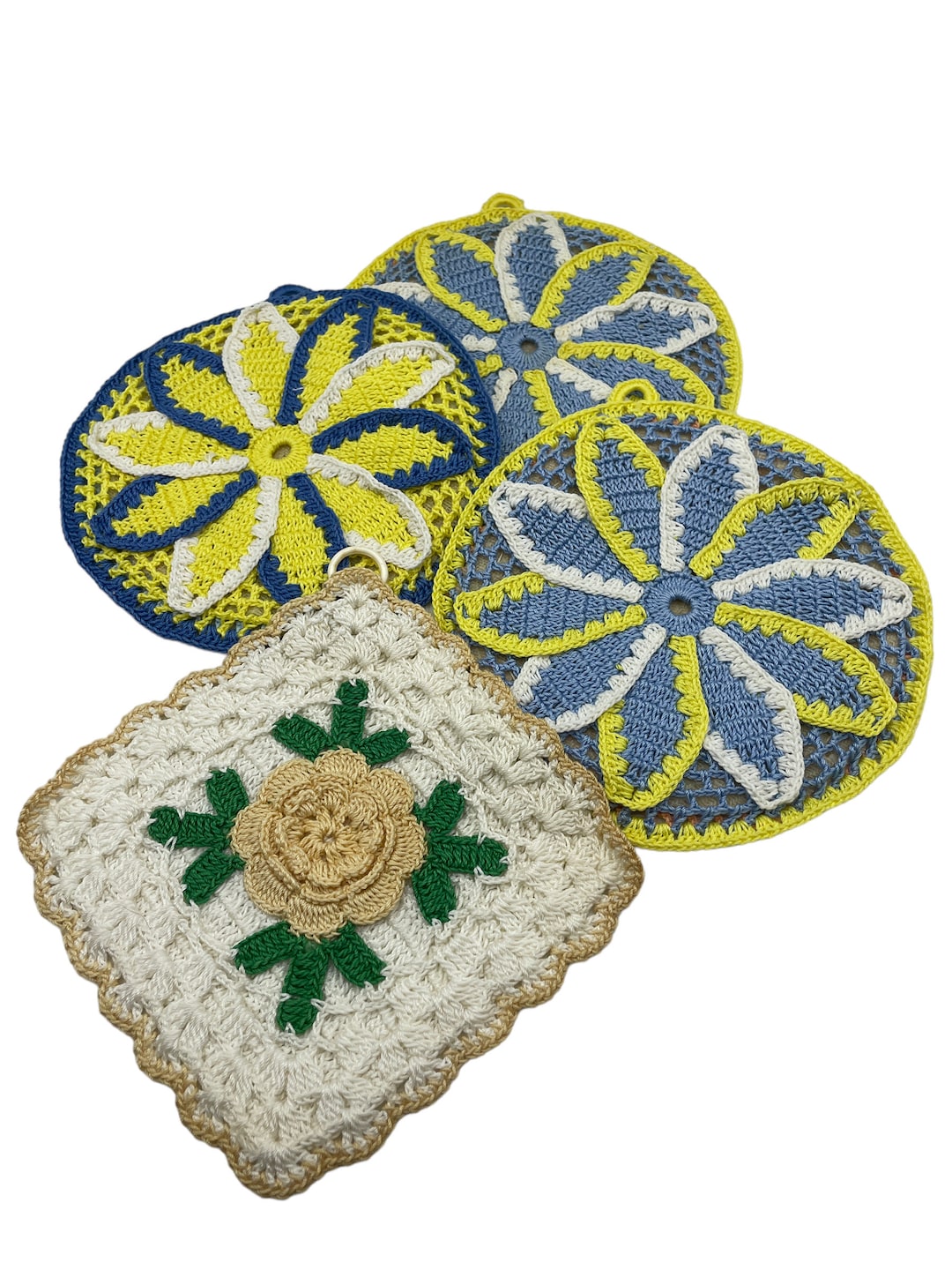Vintage Kitchen Crochet Pot Holders, Handmade Kitchen Decor, Floral