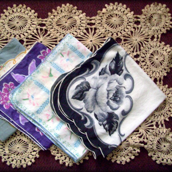Vintage Ladies Hankerchiefs Pretty Cotton Florals Lot of 8 1940's