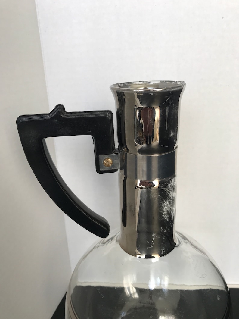 Mid Century Coffee Carafe Glass Coffee Carafe Silver Bands Etsy