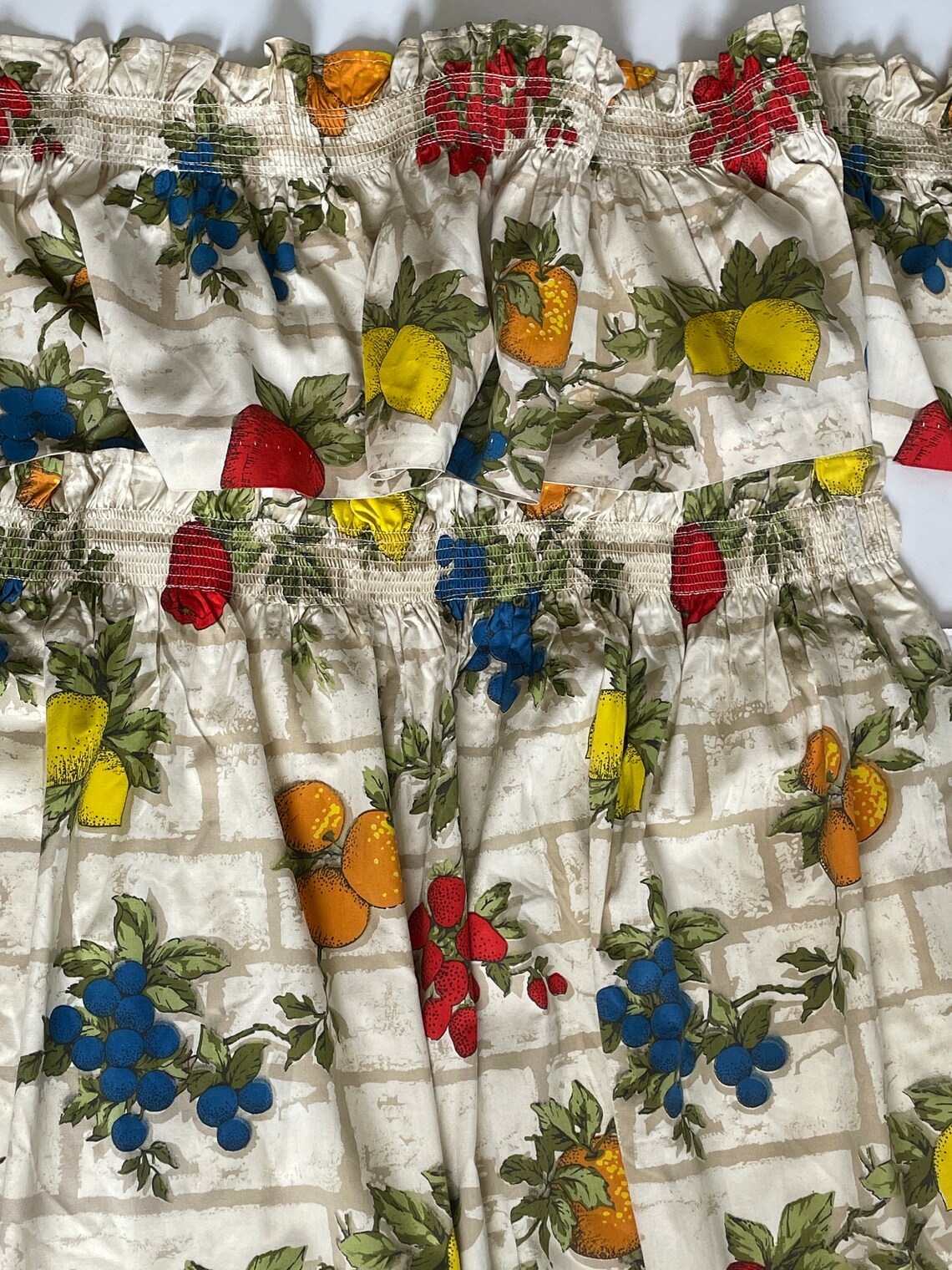 Vintage Kitchen Curtains with a Fruit Pattern Gathered | Etsy