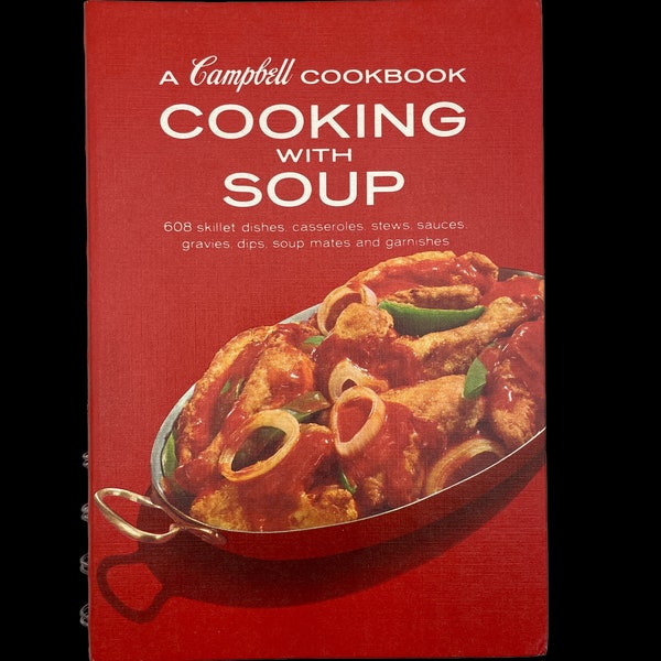 Vintage Cookbook Campbell's Cooking with Soup, 1960's Recipes Book, Vintage Kitchen 60's Cook Book, Red Kitchen Decor, Soup Can Recipes