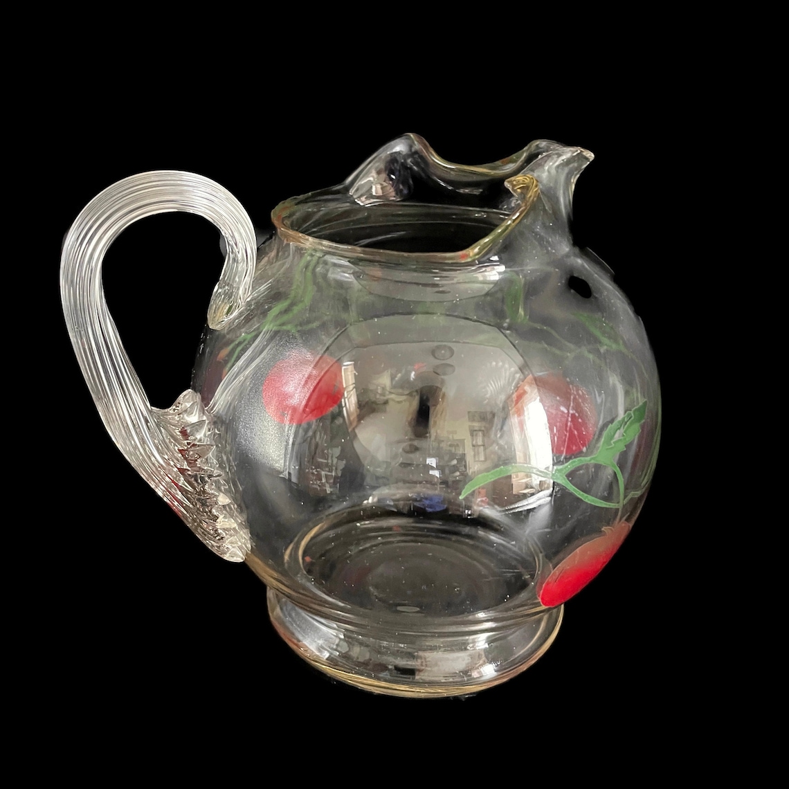 Small Vintage Pitcher Glass Juice Pitcher Hand Painted Etsy