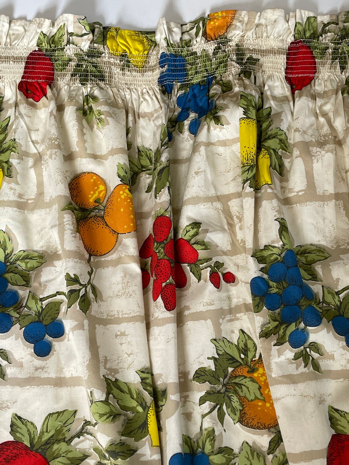 Vintage Kitchen Curtains With a Fruit Pattern Gathered Etsy