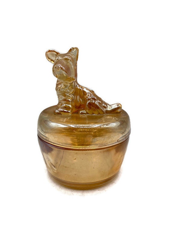 1950s Vintage Glass Scottie Dog Powder Jar Marigold Etsy