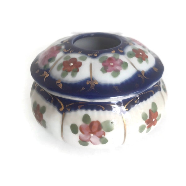 Antique Hair Receiver, Early 1900s, Lidded China Box, Handpainted Flowers, Bath Decor, Bedroom Vanity, Hair Saver