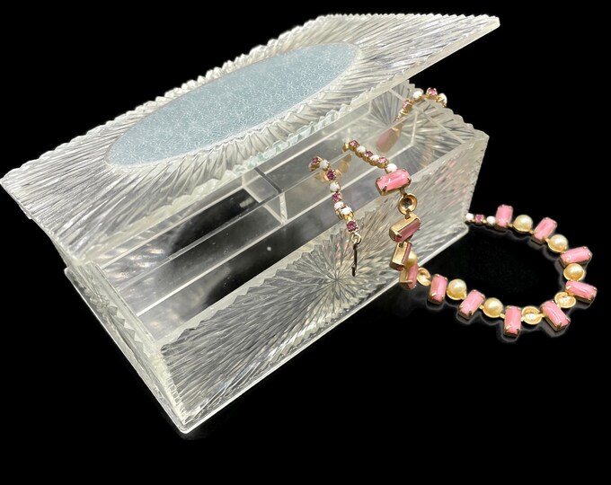 Vintage Lucite Jewelry Box Clear Plastic With Starburst Etsy