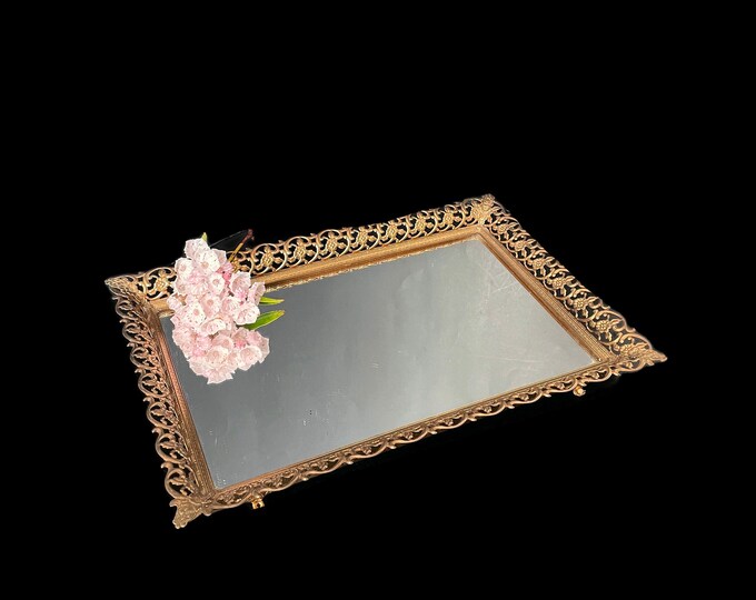 Vintage Mirror Vanity Tray Rectangular Gold Tone Metal Etsy