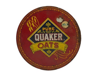 Vintage Tin Box, 1983 Quaker Oats Limited Edition, Oatmeal Cookies Recipes, Very Distressed, Round Tin Container,  Red Vintage Kitchen Decor