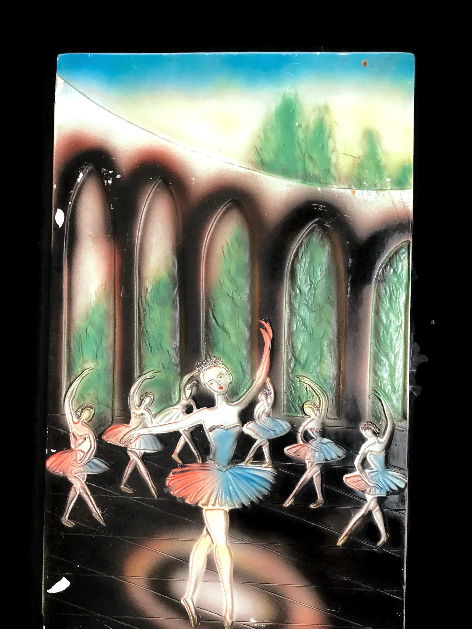 1960s Mid Century Ballerina Plaster Wall Plaque: Ballet Dancer Art