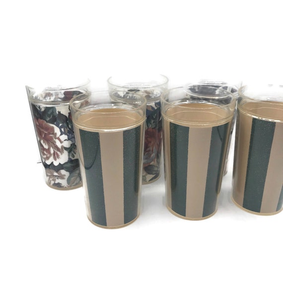 Large Vintage Insulated Tumblers Plastic Drinking Glasses Set of 6