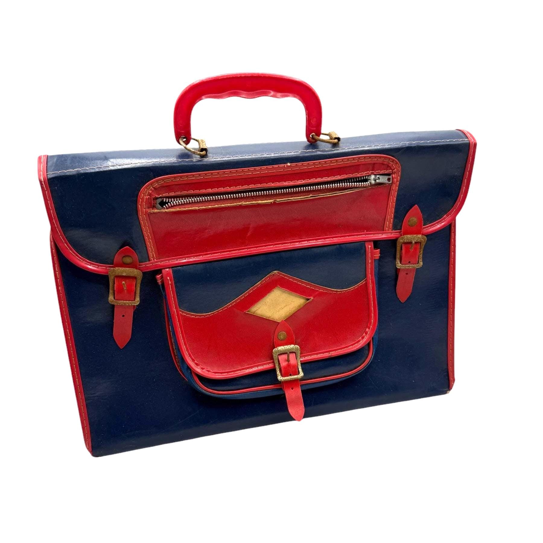 1950s School Book Bag, Red and Blue School Bag, 50s School