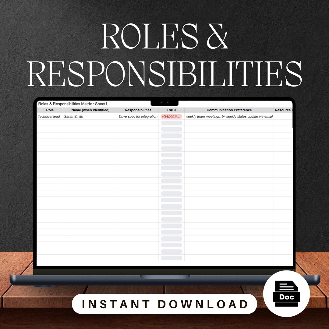 Roles and Responsibilities Matrix Sheet, RACI Matrix Spreadsheet ...