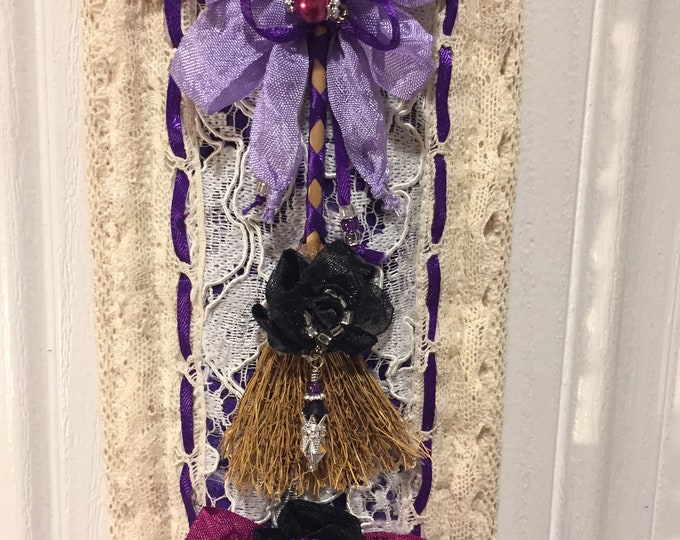 Halloween Wall Decor Witch Broom Purple Black Cream - Etsy