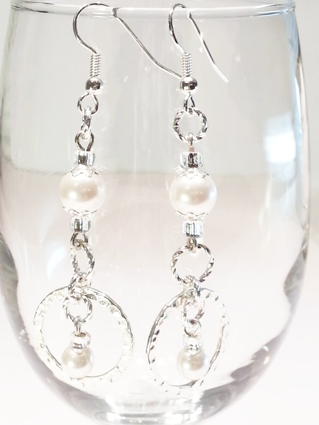 White Earrings Bridal Earrings Dangle Swarovski Pearls Rings - Etsy