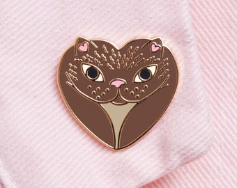 Vulvacat Enamel Pin • Brown, Beige & Pink • The Vulva Gallery