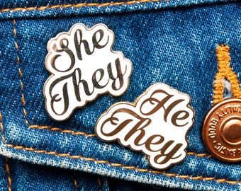 Pronoun Pin Set: She/They, He/They - Hard Enamel Pins
