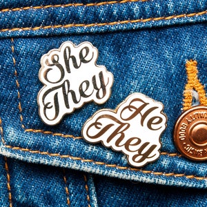 Pronoun Pin Set: She/They, He/They - Hard Enamel Pins