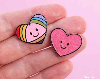 Rainbow Pride Heart • Enamel pin duo • You're Welcome Club