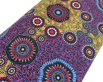 Australian Aboriginal Fabric by the  YARD. Cotton Quilt Fabric with Aboriginal Art Designs. "Meeting Places Black" by M & S Textiles.