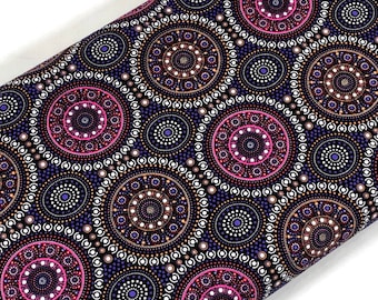 Australian Aboriginal Cotton Quilting Fabric by the YARD. M&S Textile Bush Berry Blue. Fabric for sewing, quilting, apparel, and home decor.