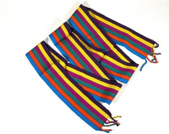 Guatemalan Mayan Handwoven Cotton Sash with Tassels. Wide Rainbow Stripes. 3 inch x 84 inch.