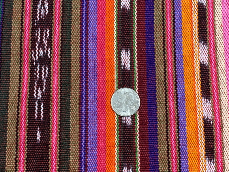 Southwest Style Sunset Shades Ikat Striped Guatemalan Fabric by the YARD. Handwoven Fair Trade Mayan. Medium Weight for Home Décor 36 wide. 画像 6