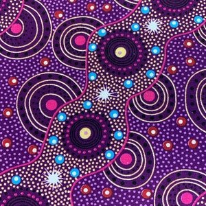 Australian Aboriginal Cotton Quilting Fabric by the  YARD.  M&S Textiles Bush Dreaming of Utopia Purple. Original Aboriginal Art Design.