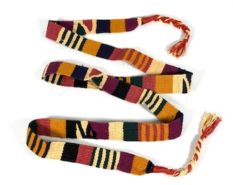 Guatemalan Handwoven Belt, Plum/Mustard/Green with Braided Tassels. 1 inch x 48 inch Cotton Mayan Toto Sash.