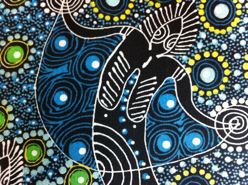 Australian Aboriginal Cotton Quilt Fabric by the YARD. M&S Textiles Dancing Spirit Blue. 100% Cotton Indigenous Tribal Art Design Fabric. image 2