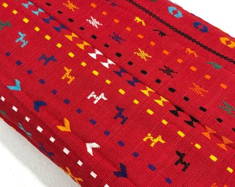 Red Embroidered Fine Weave Guatemalan Huipil Style Fabric by Yard. Handwoven Cotton 36" Wide.