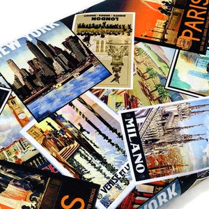 Tissu de cartes postales internationales des grandes villes Vendu par cour. New York/Paris/Londres/Milan/Chicago/Venise. 100% coton pour quilting, décoration intérieure.