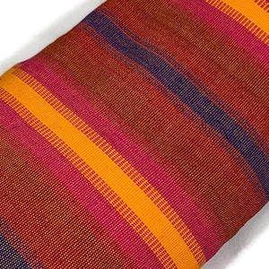 Guatemalan Wide Striped Fabric by the YARD. Serape Style Hot Pink/Orange/Red Handwoven Fair Trade Mayan Fabric for Décor, Apparel. 36&quot; Wide.