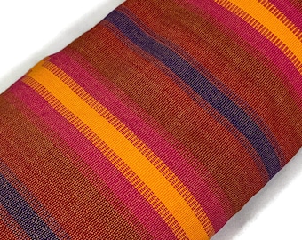 Guatemalan Wide Striped Fabric by the YARD. Serape Style Hot Pink/Orange/Red Handwoven Fair Trade Mayan Fabric for Décor, Apparel. 36" Wide.