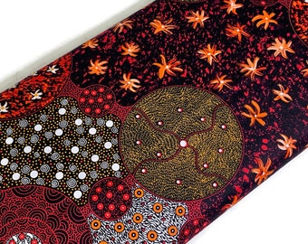 Australian Aboriginal Cotton Quilting Fabric by the YARD. M&S Textiles Wild Bush Tomato and Apple Flame Scarlet by Artist Christine Doolan.