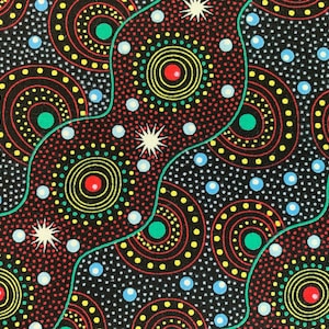 Australian Aboriginal Cotton Quilting Fabric by the  YARD.  M&S Textiles Bush Dreaming of Utopia Red. Original Australia Aboriginal Art.